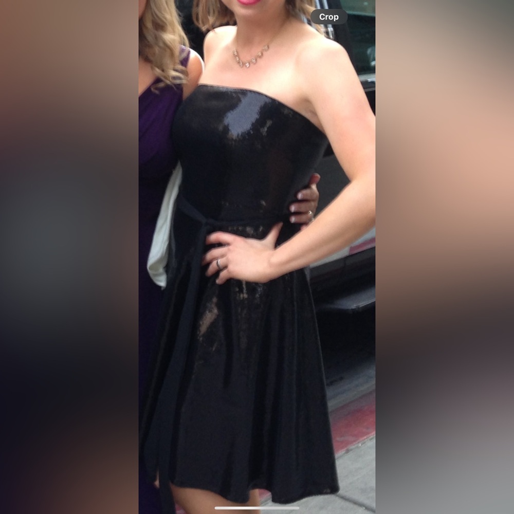 Strapless midi black sequin dress